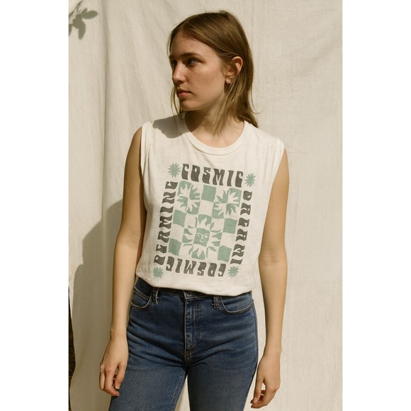 Girl Dangerous Tops - Girl Dangerous Tank Top Womens Small Cosmic Dreaming Graphic Muscle Tee White